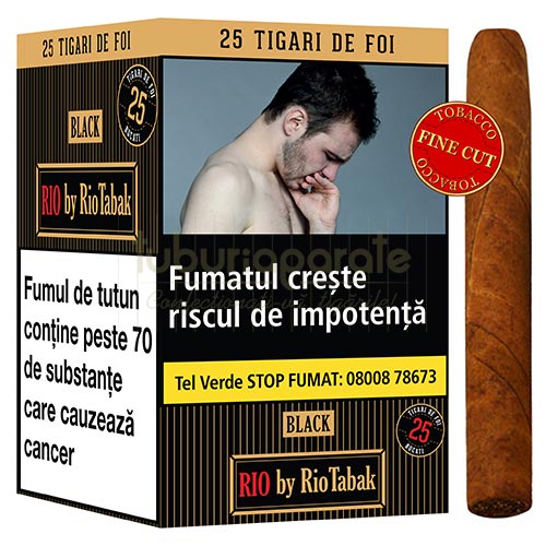 Pachet cu 25 tigari de foi confectionate cu tutun firicel premium RIO Black by RioTabak 240g